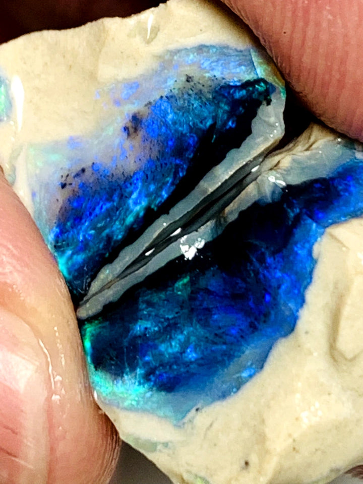 Lightning Ridge Rough Knobby Opal split pair 21cts Cutters Black Exotic Stunning bright Multifires to cut 15x13x12mm & 12x8x3mm WAC01