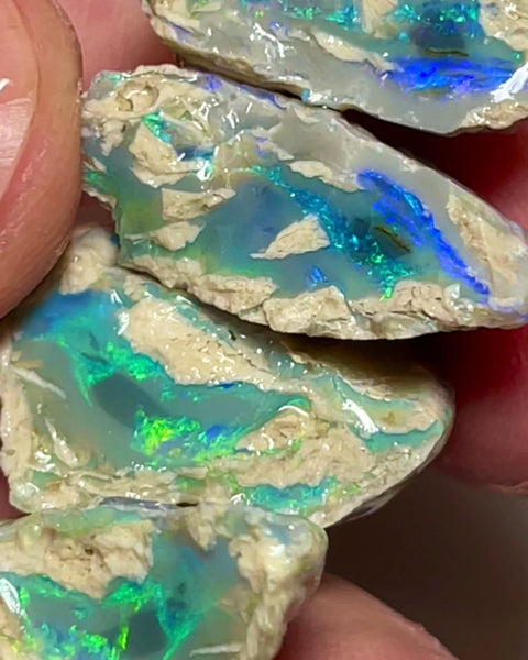 Lightning Ridge knobby opal rough 2 pairs of splits 59.00cts Gorgeous Green Blue dominant Multicolours to cut 23x15x12 to 20x12x8mm NSW089