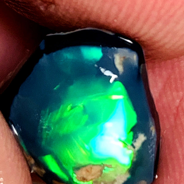 Lightning Ridge Rough / Rub Black knobby opal Miners Bench®  3.75cts Exotic Super Bright Vibrant & Vivid Reds/Oranges/Greens 14x12x3mm WAB65
