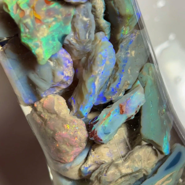 Lightning Ridge Multicolour knobby opal rough 219.00cts Lots of bars & Multicolours showing lots of potential 25x20x8mm to 9x8x4mm NEW933