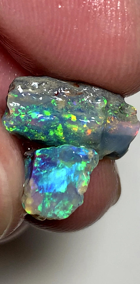 Lightning Ridge Rough Opal 6.25cts Pair Stunning Dark Crystal Base Cutters Candy® High Grade Amazing Bright Vibrant Multifires 15x9x5mm & 10x8x4mm WAA37