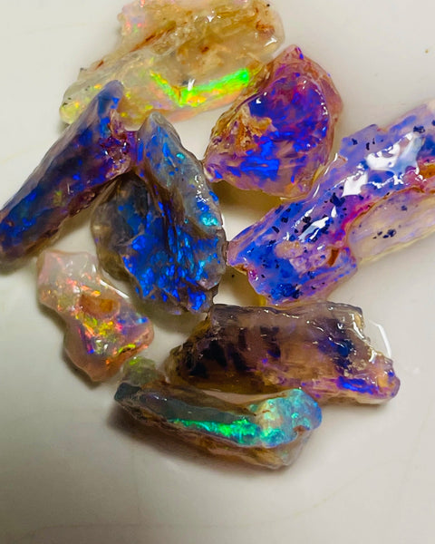 Coocoran field Opal Rough nice Opalised Wood Fossil parcel 27cts Bright & gorgeous multi colours 20x8x4mm to 10x5x2mm NSW010