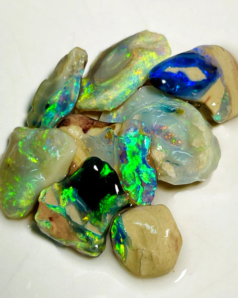 Lightning Ridge Rough Cutters Candy®  Dark & Crystal knobby Opal parcel 36cts Stunning Vivid Bright Multifires & bars 18x11x6mm to 10x7x5mm WAC15