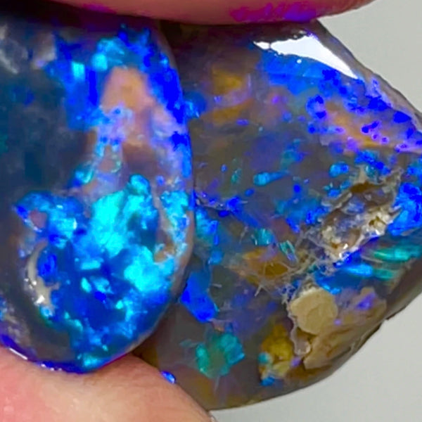 Lightning Ridge Rough / Rubs pair Blue on Black opal Miners Bench® 18cts Gorgeous Blue dominant Fires 17x16x5mm & 15x13x4mm NSA010