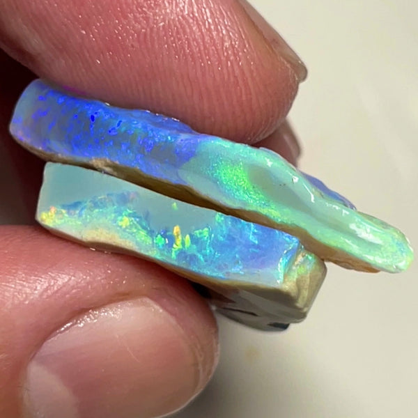 Blue/Green/Yellow dominant fires to cut 34.95cts Seam opal rough Lightning Ridge Material To cut  30x20x4mm & 21x20x4mm NEW941
