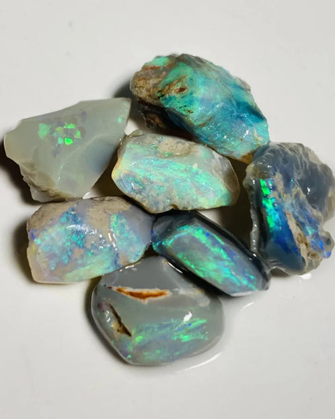 Lightning Ridge Opal Rubs n rough Parcel Dark bases from the Miners Bench® 31cts Stunning Bright Multifires to faces 15x8x6mm to 12x8x5mm WSY57