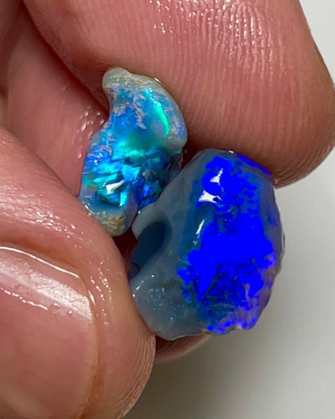 Bright & gorgeous small size knobby opals 7.45cts Gem Bright Blue/Green tones of fires 15x10x5mm & 13x8x4mm NSW048