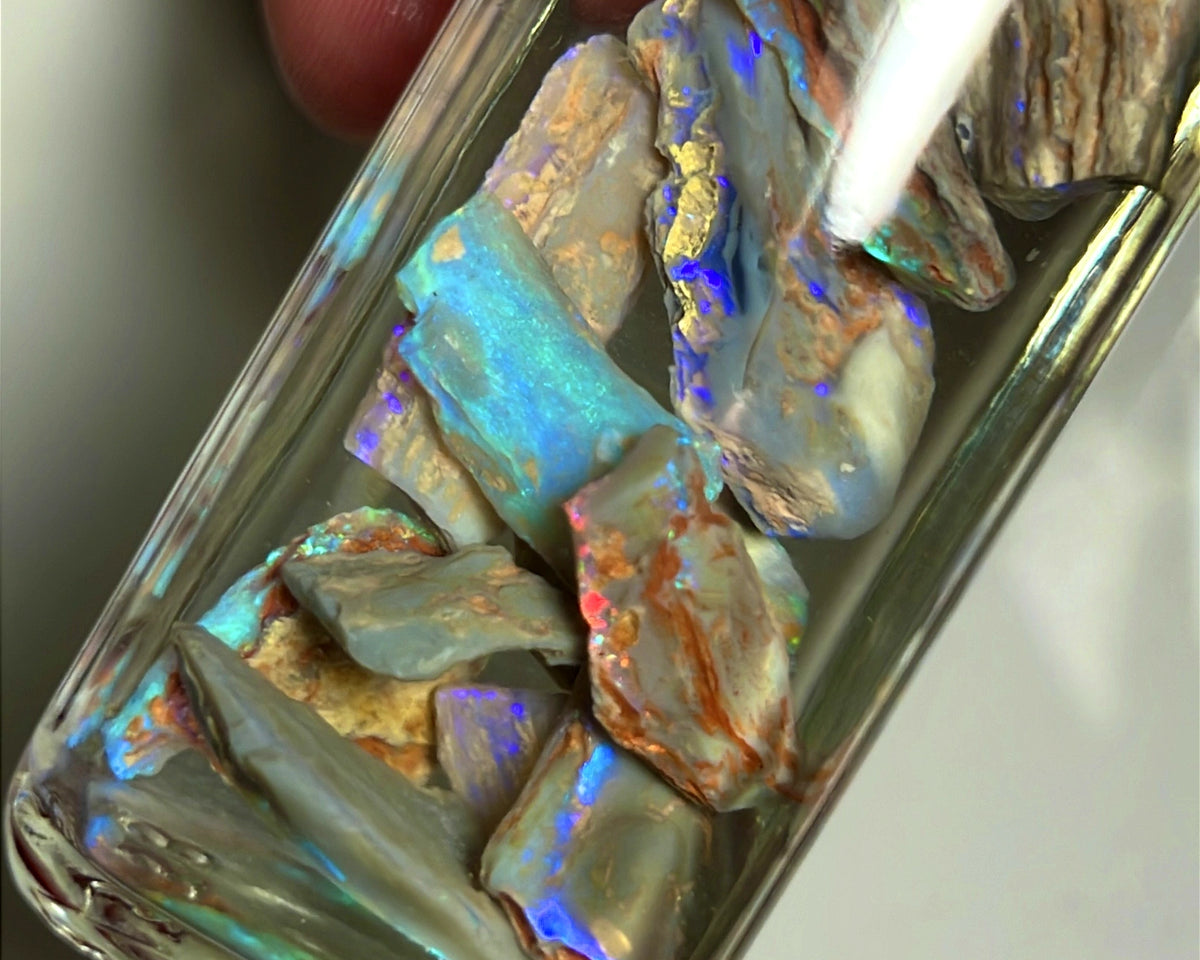 Lightning Ridge Opal Rough n Rub Parcel Dark & Crystal From the Miners Bench® 63cts Full of Bright Multifires 25x12x4 to 10x9x2mm WAE39