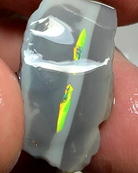 Lightning Ridge Rough Opal 10cts Seam Dark base Gorgeous Bright Vivid pair of evil green eyes  25x11x5mm WAB46