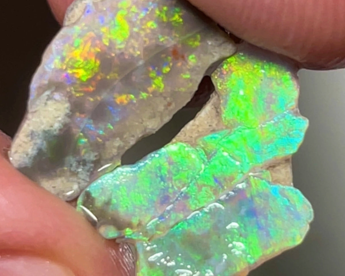 Mintabie Opal Dark Base Crystal Seam Rough 12.75cts Super Bright gorgeous Multifires 17x8x8mm to 17x10x3mm  RL014