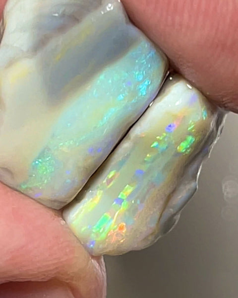 Lightning Ridge Rough Opal 20cts Pair Select hand picked Cutters Dark Seams Bright Multifires 17x12x10mm to 15x9x8mm NSA012