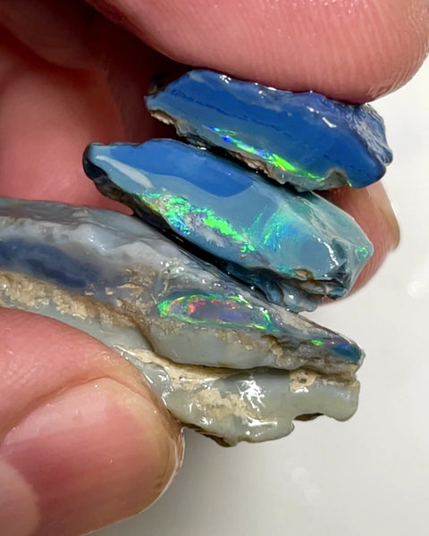 Lightning Ridge Rough Opal 47cts Big Stack of Thick Dark Base Seams Bright Multi colour fires to Cut / carve & polish 35x15x10mm to 20x15x7mm 1008