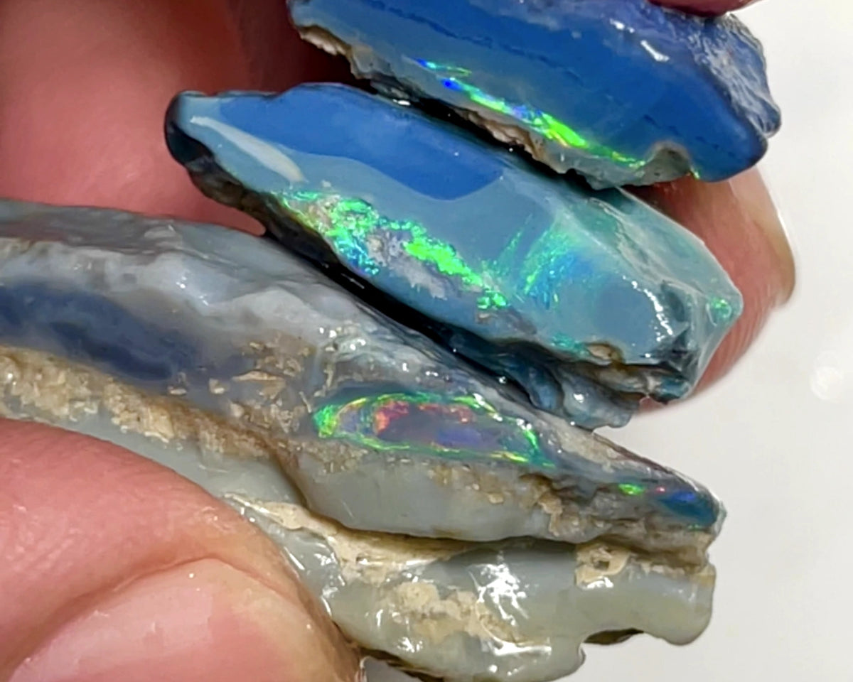 Lightning Ridge Rough Opal 47cts Big Stack of Thick Dark Base Seams Bright Multi colour fires to Cut / carve & polish 35x15x10mm to 20x15x7mm 1008