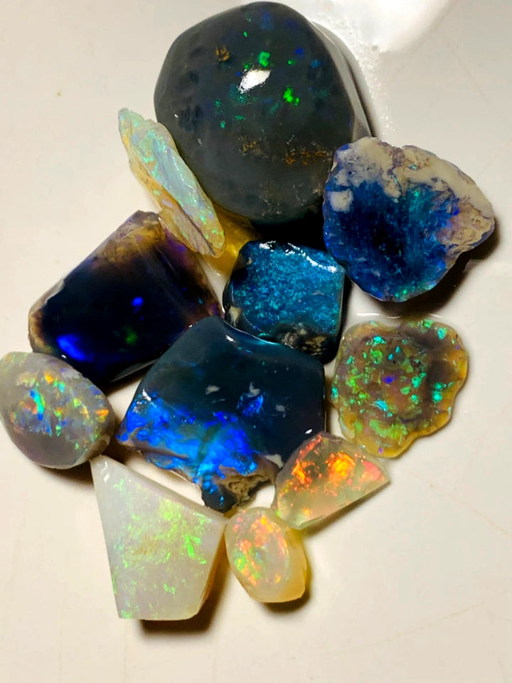 OPAL MONTH SPECIAL Lightning Ridge Opal Rough n Rub Parcel Dark & Crystal From the Miners Bench® 41cts Nice Multifires 17x14x8mm to 9x6x1mm WSY98