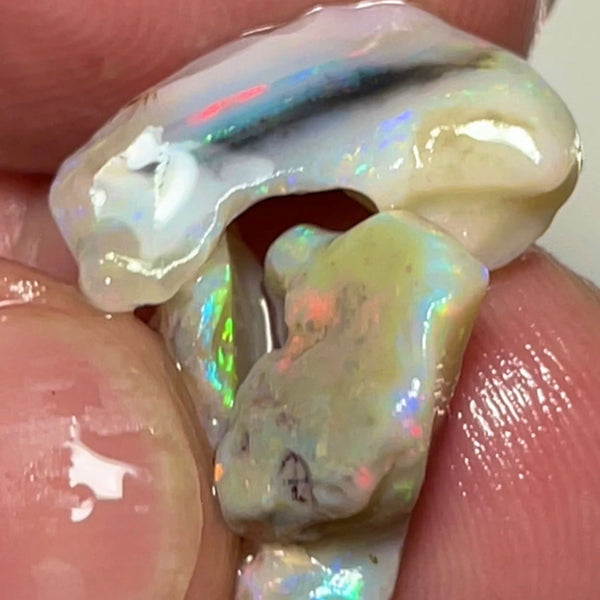 Lightning Ridge Rough Opal 11.75cts Grey Base Seams Stack Bright Multi colour fires in bars 19x7x5 & 10x8x4 mm RL015