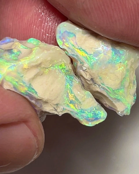 Lightning Ridge Rough Bling Exotic Crystal Seam opal formation Split pair 22.85cts Super Bright Amazing Yellow dominant Sparkling Rainbow of Multifires 25x15x8mm & 15x10x5mm NSW045