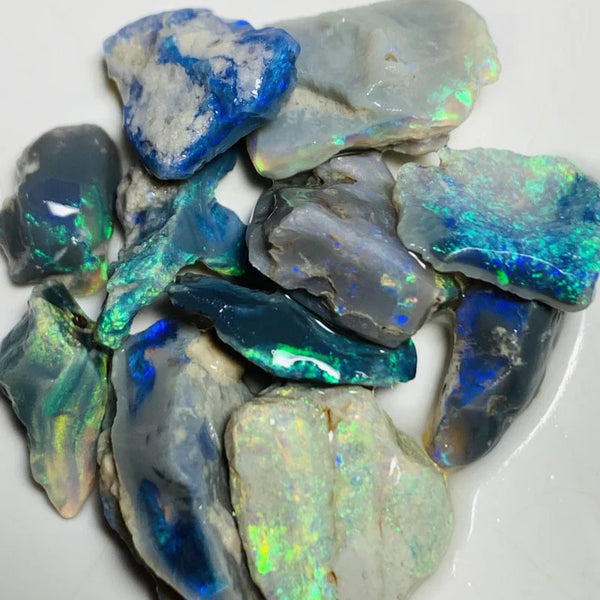 Lightning Ridge Rough Opal Parcel 33cts Semi Black & Crystal High Grade Very Bright Lovely colourful material for cutters 20x8x6mm to 9x5x3mm WSX24