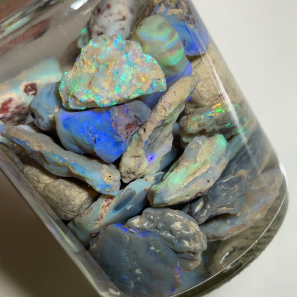 Lightning Ridge knobby opal parcel 439.00cts Lots of Multifires here To explore & Cut 30x20x9mm to 12x9x5mm NEW938