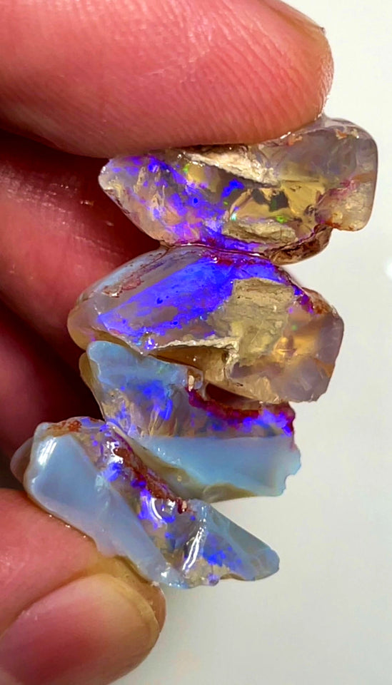 Lightning Ridge 37cts Bright 2 sets knobby Opal rough splits Stunning Bright Blue dominant fires 18x16x7 to 18x8x7 mm 1130