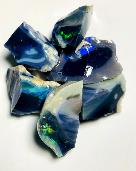 Lightning Ridge Rough Black & Dark Seam Opal Chunks Parcel 75cts Lots of Potential & Cutters Lots Bright colours & bars 17x15x10mm to 15x10x8mm WAB19