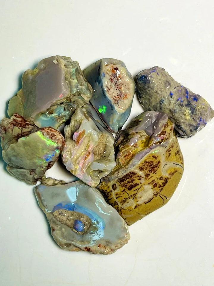 Lightning Ridge Rough Dark base Opal Parcel 150cts Nice Knobby & seam formations Nice Multicolours 25x33x15mm to 20x14x8mm WAC22