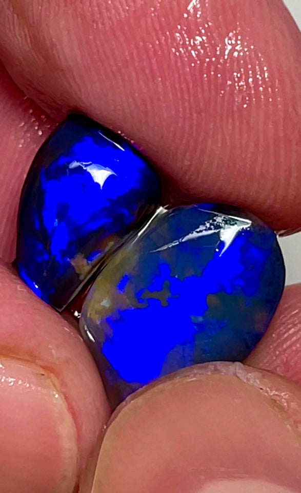 Lightning Ridge Rough / Rubs / preforms Blue on Black Crystal Knobby opal Miners Bench® 7.2cts Gorgeous Bright Fires 16x11x2mm & 14x8x3mm WAD32