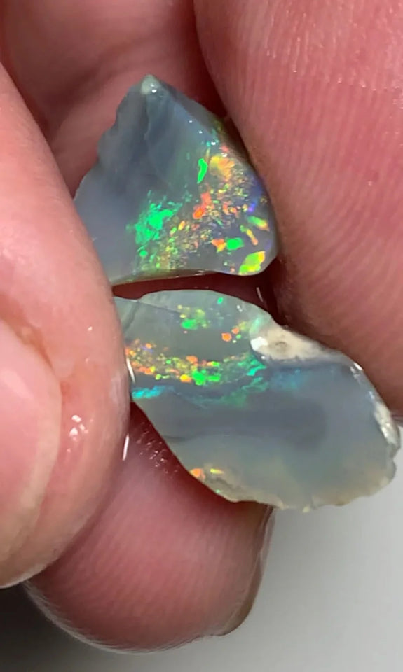 Lightning Ridge Rough Opal Dark Base Small sized Seam Split 5.45cts Seam Split Stunning Multifires 17x8x5mm & 12x9x5mm WSY84