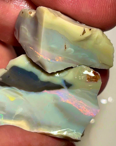 Lightning Ridge Rough  Big Thick Dark Seam Opal Chunks 112cts Bright Multicolours in bars 35x22x18mm & 22x17x16mm  WAC14