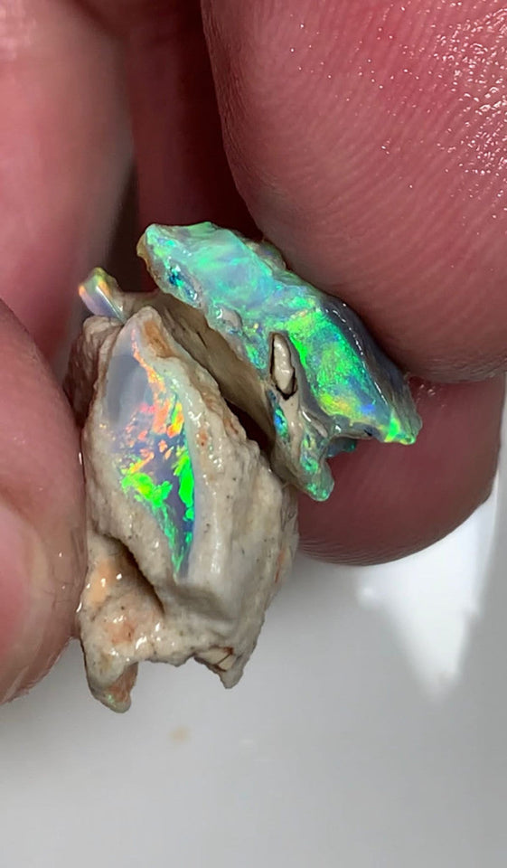 Lightning Ridge Rough Opal Crystal 15cts Cutters Candy Exotic Untouched Seam pair Gem Grade Vivid & Bright fires in stunning bars 18x15x10mm & 15x14x5mm WSR64