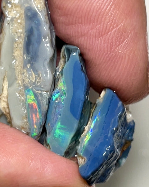 Lightning Ridge Rough Opal 47cts Big Stack of Thick Dark Base Seams Bright Multi colour fires to Cut / carve & polish 35x15x10mm to 20x15x7mm 1008