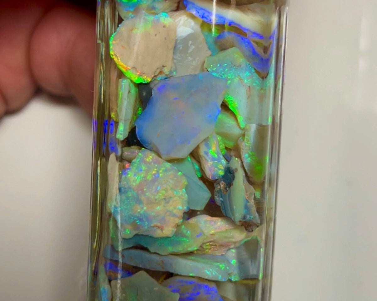 Lightning Ridge Opal Rough n Rub Parcel Dark & Crystal 128cts Full of Bright Multifires 14x5x2mm to 4x2x2mm 1336