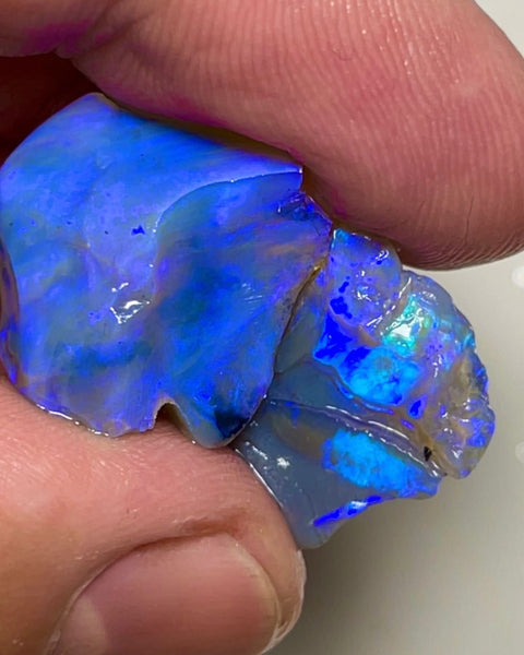 Dark Base Crystal Stunners Lightning Ridge Rough Opal 23.00cts Cutters Pair with Stunning Gorgeous Bright Blue dominant fires through out 18x15x12mm & 17x14x4mm NSW039