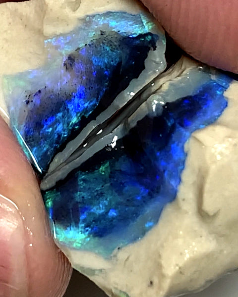 Lightning Ridge Rough Knobby Opal split pair 21cts Cutters Black Exotic Stunning bright Multifires to cut 15x13x12mm & 12x8x3mm WAC01