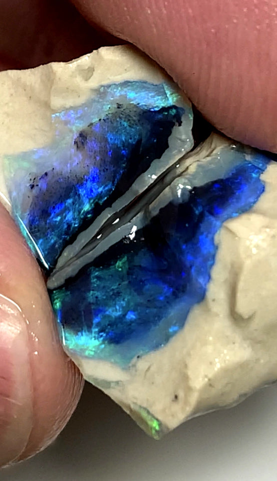 Lightning Ridge Rough Knobby Opal split pair 21cts Cutters Black Exotic Stunning bright Multifires to cut 15x13x12mm & 12x8x3mm WAC01