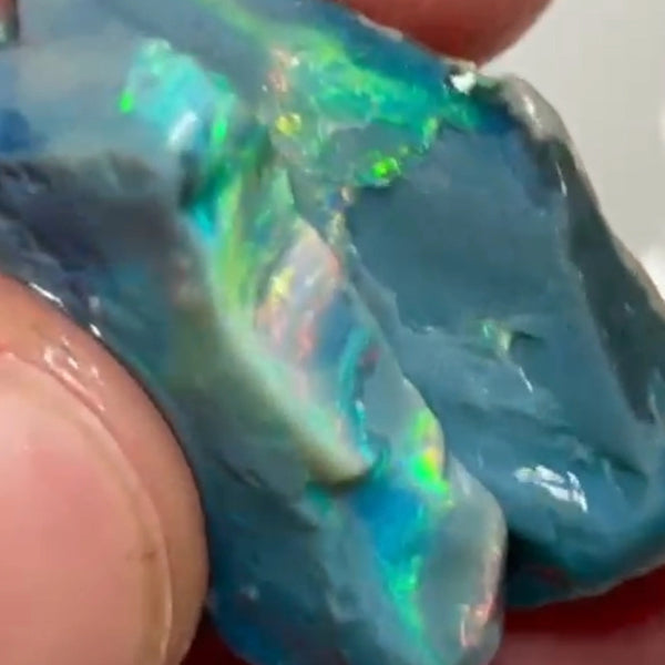 Mulga® Dark base seam opal rough Green/Yellow/Pinks/Oranges dominant fires 28.75cts Wee Warra plains Material To cut  28x23x4 & 28x15x3 mm NEW942