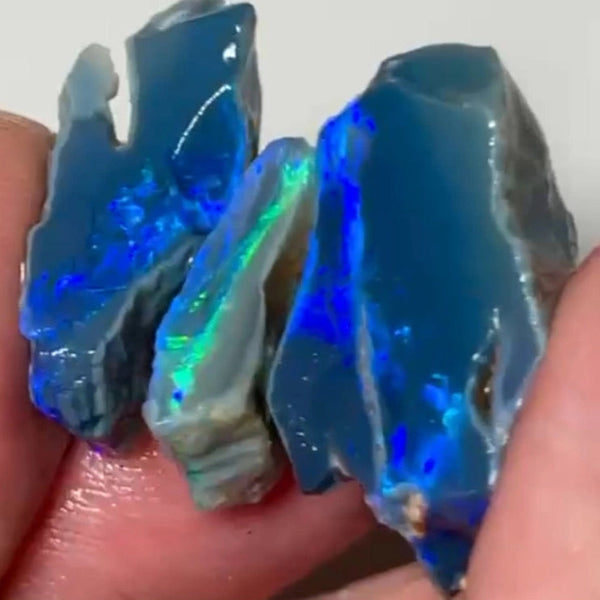 Big Thick &  Black/Dark Seam opal rough 48.00cts Gorgeous Cutters Seam opals of Lightning Ridge Thick Mostly Bright Blue dominant bars with one having stunning Bright m.fire 25x20x14 to 18x11x4 mm NEW920