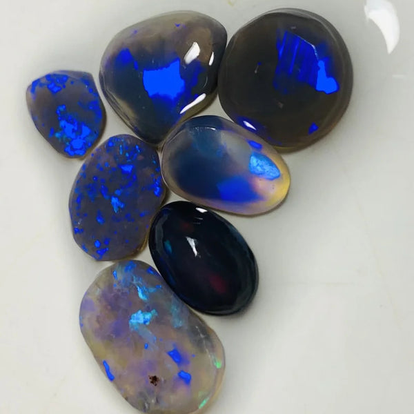 Lightning Ridge Knobby Opal Rough/Rub/Preforms Parcel Black, Semi Black & Crystal From the Miners Bench® 14cts Gem Bright fires 13x9x3mm to 7x5x2mm WSX25