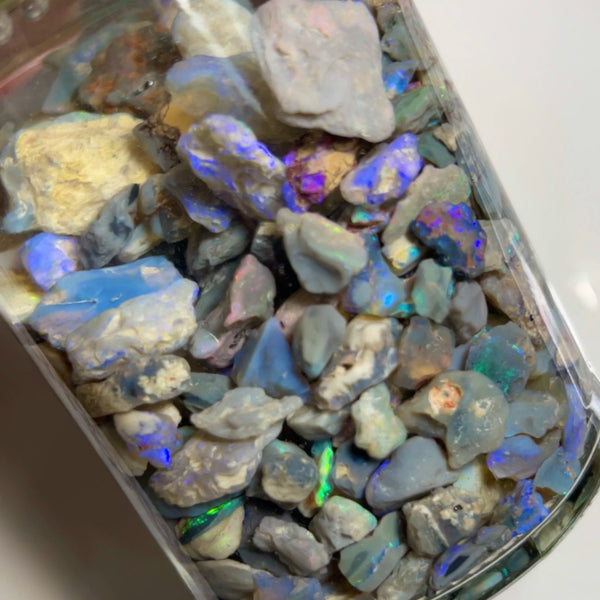 Lightning Ridge Knobby opal rough 775.00cts Lots of colours sold as gamble17x12x6 to 4x3x2mm NSW097 (jar not included)