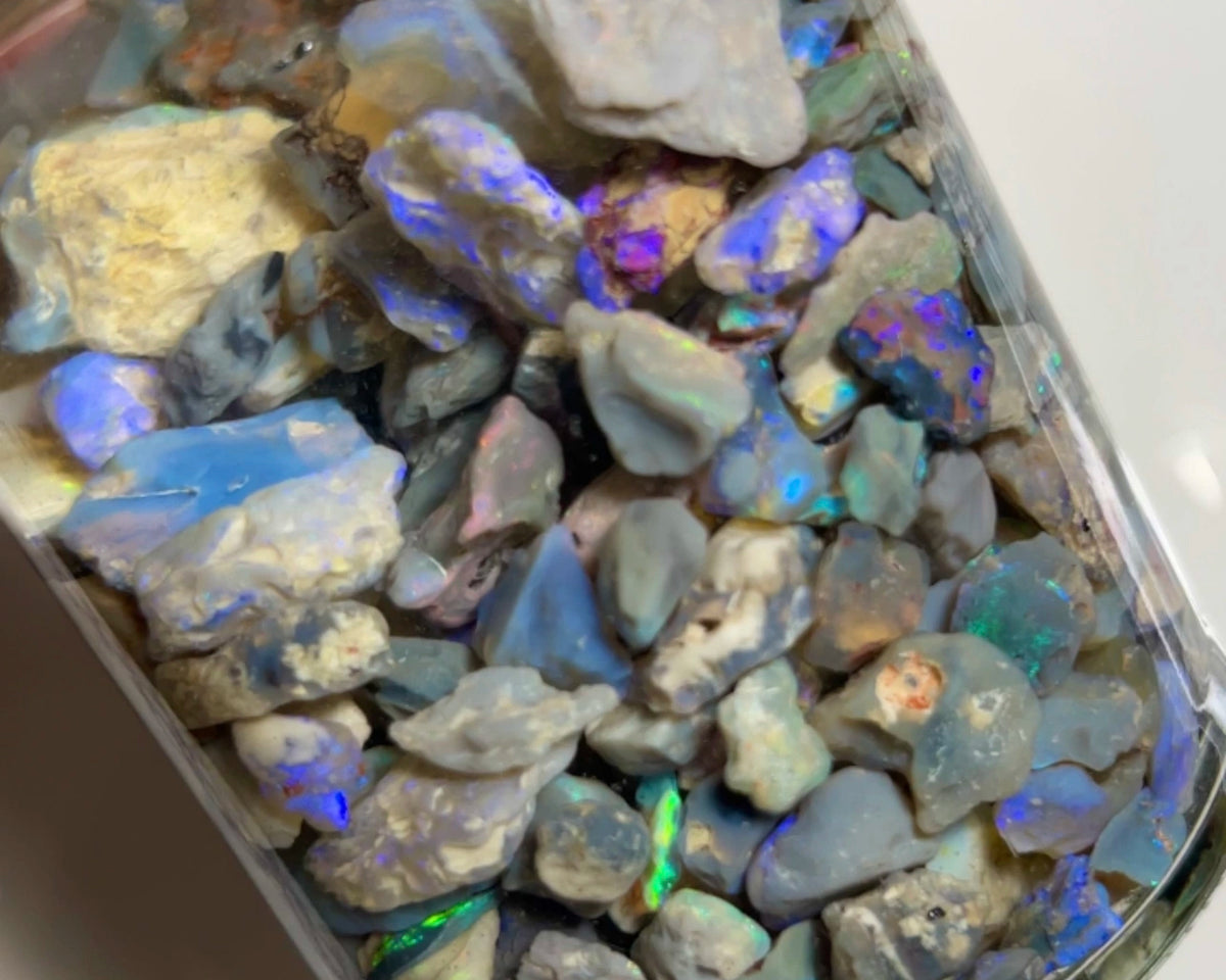 Lightning Ridge Knobby opal rough 775.00cts Lots of colours sold as gamble17x12x6 to 4x3x2mm NSW097 (jar not included)