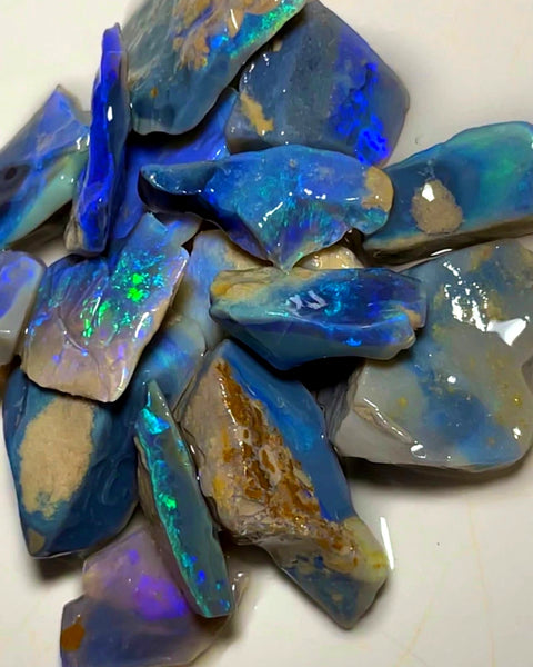 Lightning Ridge Rough Dark Seams Opal Parcel 98cts Lots of Potential & Cutters Lots Bright Multicolours & bars 20x19x7mm to 14x6x5mm WAB94