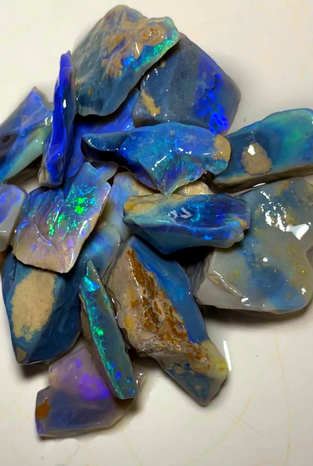 Lightning Ridge Rough Dark Seams Opal Parcel 98cts Lots of Potential & Cutters Lots Bright Multicolours & bars 20x19x7mm to 14x6x5mm WAB94