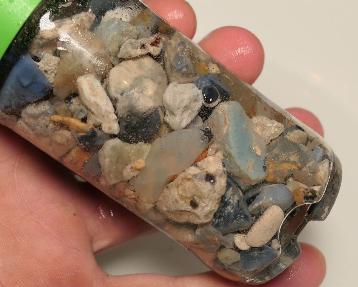 Lightning Ridge Rough Opal Parcel 400cts potch mixed knobby fossil seam (shown in jar) 20mm to chip size  36APR