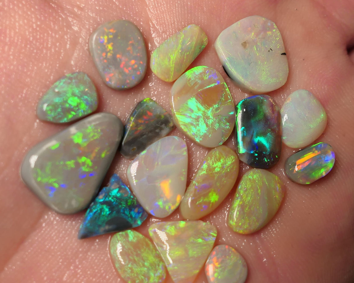 Lightning Ridge Opal Rubs/Preforms Jewellery Makers parcel Gem Grade Dark Light & Crystal Miners Bench® Preforms 29cts Gorgeous Vivid Vibrant Super bright Multifires 17x12x4mm to 7x6x1.5mm WAC69