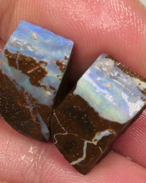 Queensland Boulder opal 22cts rough / slice / rubs Perfect for ring stones Koroit nice fires both approx 17x12x6mm 0440