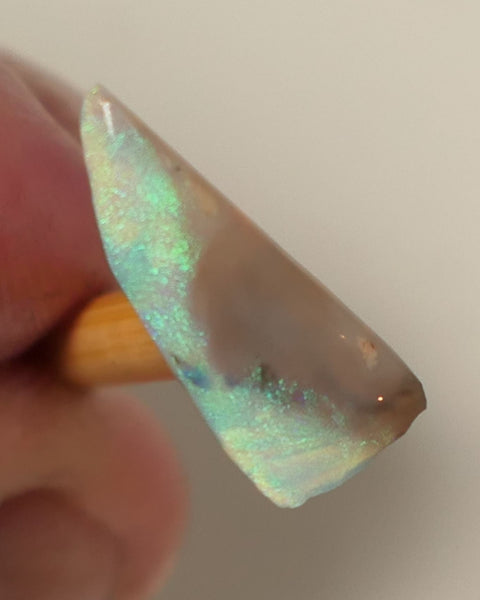 Lightning Ridge Opal Dark Base Seam Rough Rub Preform 1.8cts Bright Green & yellow fires 20x6x2nm 0525