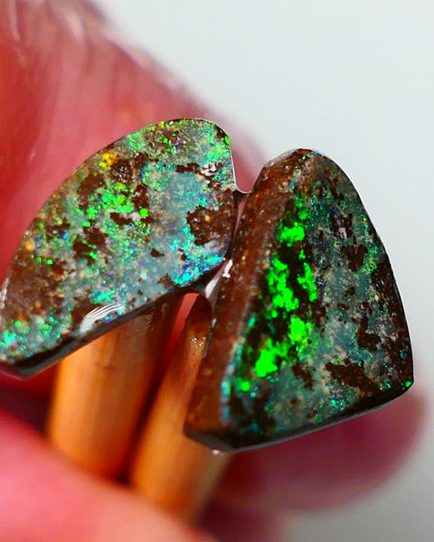 Queensland Boulder Boulder opal 3.3cts rough / Rubs Winton Bright Electric Greens 10x8x2mm & 12x5x2mm 0535