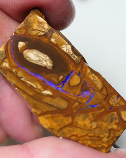 Queensland Boulder Matrix opal 74cts rough / slice Koroit Blues fires in the veins 40x20x8mm 0529