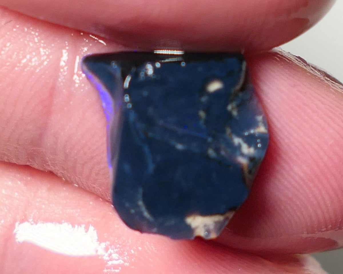 Lightning Ridge Opal Black Base Seam Rough Rub 3.5cts Electric Display of Super Super Bright Blues 13x11x4mm 0542