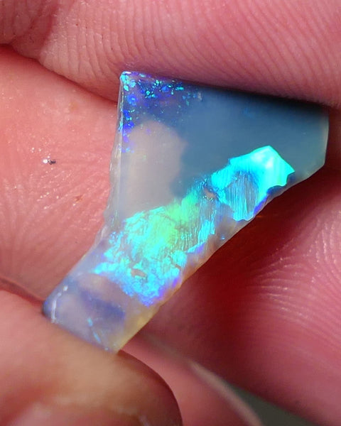 Lightning Ridge Opal Dark Base Crystal  Seam Rough Rub 3cts Stunning Display of Teal dominant Vibrant & Vivid Broad flash zones of colour  22x14x2mm 0547