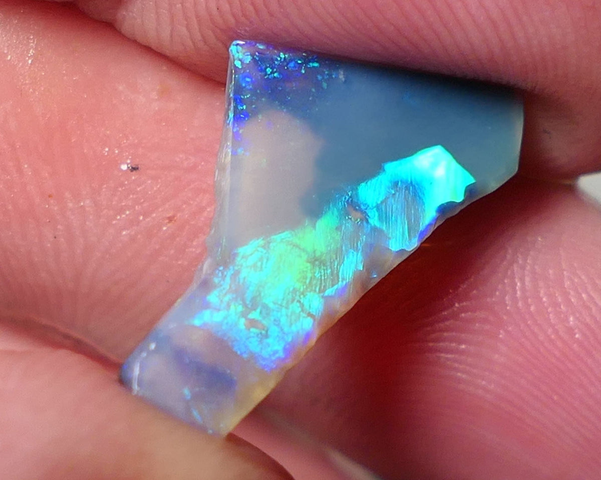 Lightning Ridge Opal Dark Base Crystal  Seam Rough Rub 3cts Stunning Display of Teal dominant Vibrant & Vivid Broad flash zones of colour  22x14x2mm 0547